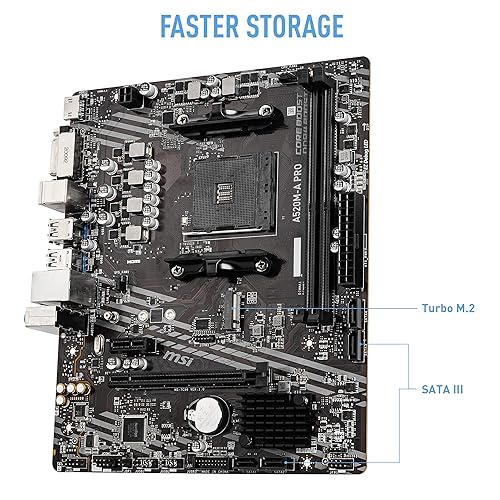 MSI A520M-A PRO Gaming Motherboard (AMD Ryzen 5000, AM4, DDR4, PCIe 3.0, SATA 6Gb/s, M.2, USB 3.2 Gen 1, DVI/HDMI, Micro-ATX)