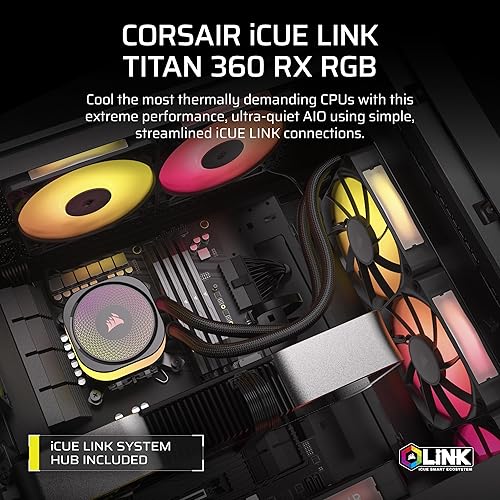 Corsair iCUE Link Titan 360 RX RGB Liquid CPU Cooler – 360mm AIO – 3X RX120 RGB Fans Included – Fits Intel LGA 1851/1700, AMD AM5/AM4 – iCUE Link System Hub Included – Black Black 360mm AIO