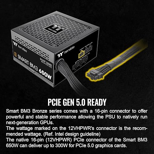 Thermaltake Smart BM3 650W 80Plus Bronze ATX 3.0 & PCIE 5.0 Ready Semi-Modular Power Supply; 105°C/221°F Japanese Capacitor; 5 Year Warranty; PS-SPD-0650MNFABU-3