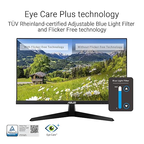 ASUS 27” 1080P Eye Care Monitor (VY279HGR) - Full HD, IPS, 120Hz, 1ms, Adaptive Sync, for Working and Gaming, Eye Care Plus, Blue Light Filter, Flicker Free, SmoothMotion, DisplayWidget, 3 yr warranty