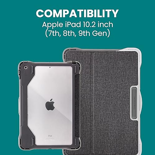 Brenthaven Edge Folio Case with Stand for iPad 9th, 8th, and 7th Generation (10.2-inch) - Durable, Versatile, Secure and Drop Tested for Commercial, Business, Office, School or Personal Use - Gray