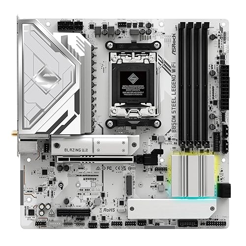 ASRock AMD B850M Steel Legend WiFi 7 Socket AM5 B850 Ryzen 9000, 8000 and 7000 Series DDR5 8000+ (OC) MHz 256GB Micro ATX Motherboard M.2 SATA3 6.0 Gb/s PCIe 5.0 BIOS Flashback