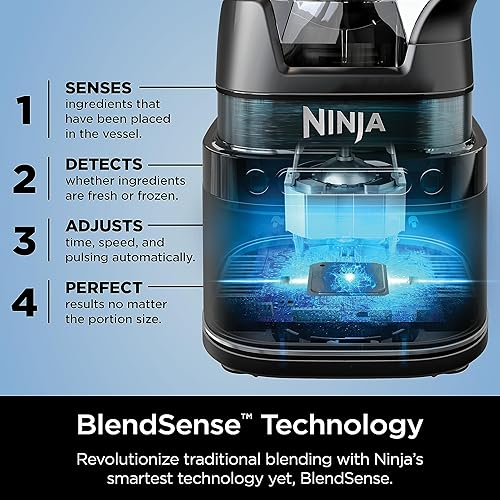 Ninja TB201C Detect Power Blender Pro, BlendSense Technology, For Smoothies, Shakes & More, 1800 Peak Watts, 72 oz. Pitcher, Blender, Black Blender Only