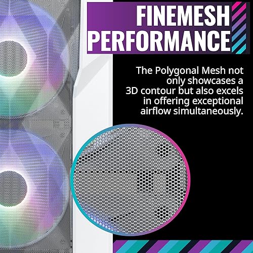 Cooler Master TD500 Mesh V2 White Mid-Tower Case, Polygonal Mesh, 3X 120mm ARGB Fans, USB Gen 2 Type C