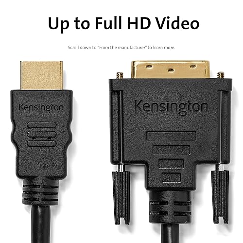 Kensington HDMI (M) to DVI-D (M) Passive Bi-Directional Cable, 6ft