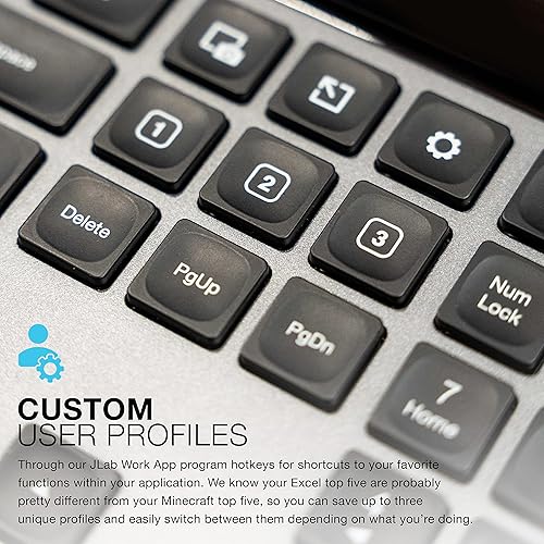 JLab Epic Wireless Keyboard, Black, 108 Keys, Connect Via Bluetooth or USB Wireless Dongle, Multi-Device Toggle, Soft Touch Keys, Smart Media Knob, Custom User Profiles, Rechargeable