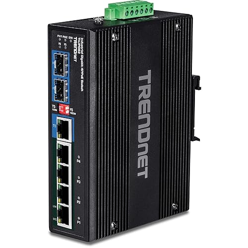 TRENDnet 6-Port Hardened Industrial Gigabit 10/100/1000 Mbps Ultra PoE DIN-Rail Switch, UPoE, IP30, DIN-Rail & Wall Mounts Included, Lifetime Protection, TI-UPG62