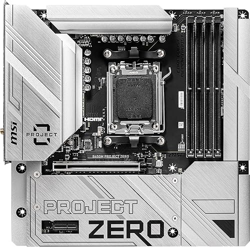 MSI B650M Project Zero Gaming Motherboard (Supports AMD Ryzen 7000 Series Processors, AM5, DDR5, PCIe 4.0, M.2 Slots, SATA 6Gb/s, USB 3.2 Gen 2, HDMI/DP, Wi-Fi 6E, 2.5Gbps LAN, mATX)