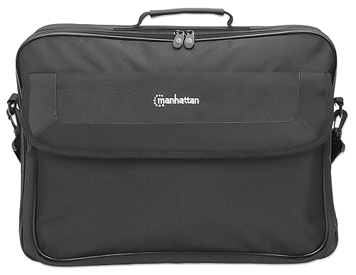 Manhattan Laptop Shoulder Bag Carrying Case – Slim Briefcase Style, Clamshell Opening, Padded Compartments–3 Yr Mfg Warranty, Black, 17.3 Inch