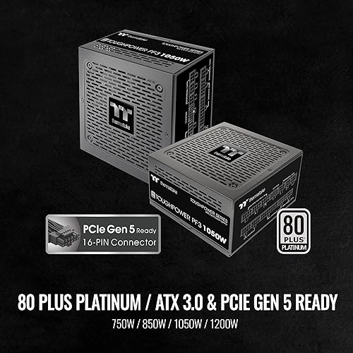 Thermaltake Toughpower PF3 ATX 3.0 1050W 80+ Platinum Full Modular SLI/Crossfire Ready Power Supply; PCIe 5.0 12VHPWR Connector Included; 10 Year Warranty; PS-TPD-1050FNFAPU-L