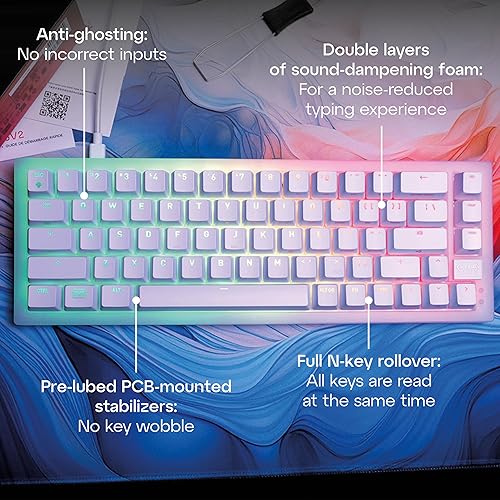 Xtrfy Cherry K5V2 Compact, Mechanical Gaming Keyboard in 65% Format US Layout Hot Swappable, Cherry MX2A RED Switches (Transparent White)