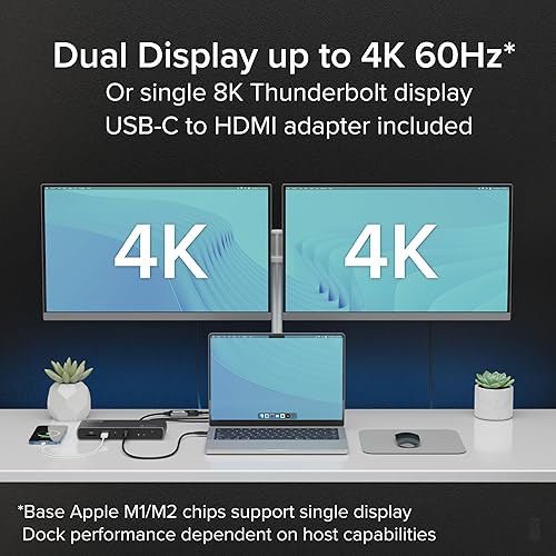 Plugable Thunderbolt 4 Dock for Dual 4K or 8K Display – 100W Charging Docking Station for MacBook Pro and Windows Laptops with 11 Ports, 3X Thunderbolt, Ethernet, USB, and SD Card (TBT4-UDX1)