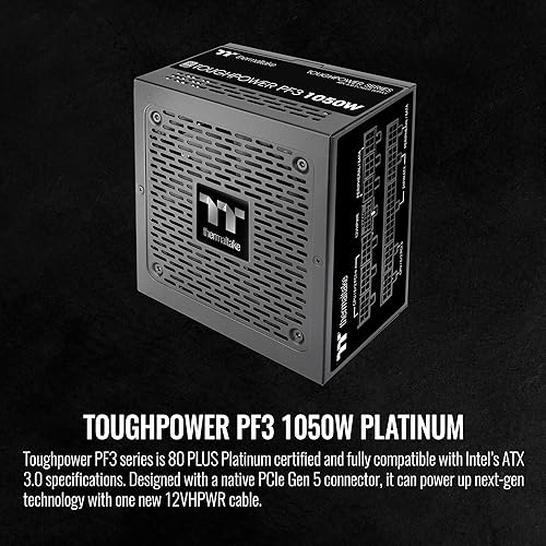 Thermaltake Toughpower PF3 ATX 3.0 1050W 80+ Platinum Full Modular SLI/Crossfire Ready Power Supply; PCIe 5.0 12VHPWR Connector Included; 10 Year Warranty; PS-TPD-1050FNFAPU-L