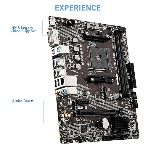 MSI A520M-A PRO Gaming Motherboard (AMD Ryzen 5000, AM4, DDR4, PCIe 3.0, SATA 6Gb/s, M.2, USB 3.2 Gen 1, DVI/HDMI, Micro-ATX)