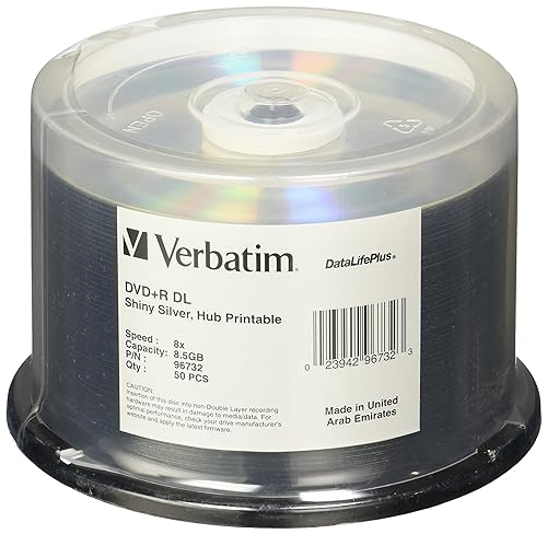 Verbatim DVD+R DL 8.5GB 8X DataLifePlus Shiny Silver Silk Screen Printable - 50pk Spindle