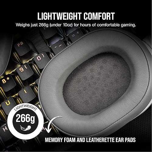 Corsair HS55 Wireless Gaming Headset - Low-Latency 2.4GHz Wireless or Bluetooth®, Dolby® Audio 7.1 Surround Sound, Lightweight, Omni-Directional Microphone, On-Ear Audio Controls - White