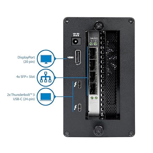 StarTech Thunderbolt 3 to 10GBe NIC 4 x Open SFP+ Ports External PCIe Enclosure with DisplayPort Monitor Port Thunderbolt 3 to Ethernet Model BNDTB410GSFP