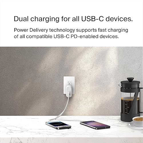Belkin Dual USB C Charger Block 60W w/PPS Super Fast Charging - Samsung Galaxy S25, Apple iPhone 17, Air, Pro, Pro Max, iPad, AirPods, Apple Watch, Google Pixel, Nintendo Switch 2 - White
