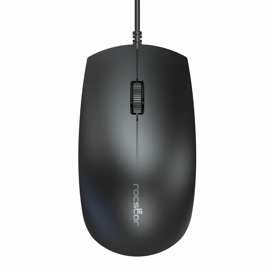 Rocstor Premium M10 USB Wired Optical Mouse - 1200 dpi - Full-size Mouse - Optical - Cable - Black - USB - 1200 dpi - Scroll Wheel - 3 Button(s) - Symmetrical