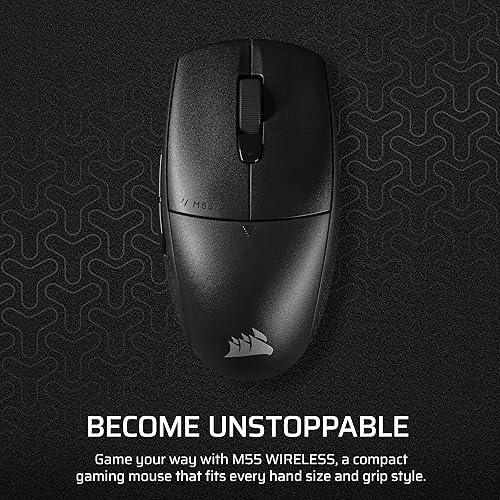 Corsair M55 Wireless Lightweight FPS Gaming Mouse – 2.4GHz & Bluetooth – 24,000 DPI – Long-Lasting Battery Life – Six Programmable Buttons – Textured Side Grips – Black Black Wireless