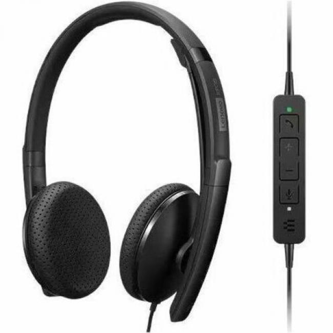 Lenovo Wired VoIP Headset (UC) - Stereo - USB Type C - Wired - 2.2 Kilo Ohm - 20 Hz - 20 kHz - On-ear, Over-the-head - Binaural - Supra-aural - 5.86 ft Cable - Noise Cancelling Microphone - Black