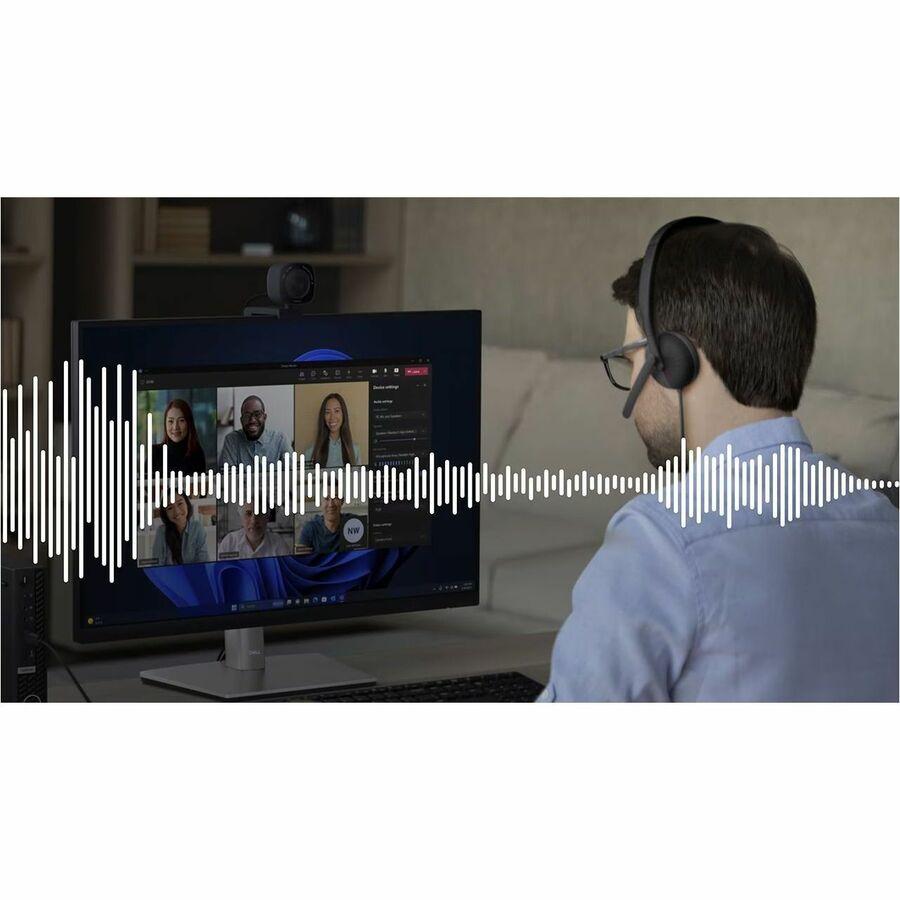 Dell Wired Headset - WH3024 - Stereo - USB Type C - Wired - 20 Hz - 20 kHz - On-ear, Over-the-head - Binaural - Ear-cup - 6.56 ft Cable - Uni-directional, Noise Cancelling Microphone - Noise Canceling