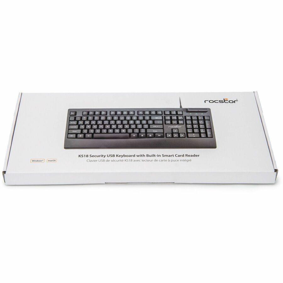 Rocstor KS18 Security USB Keyboard with Built-in Smart Card Reader -104 Keys - 104 Keys - QWERTY Layout - Smart Card Reader - USB - Black
