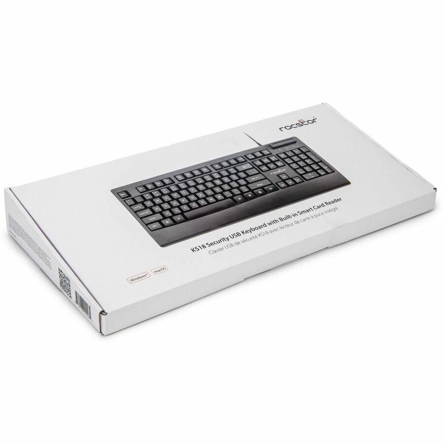 Rocstor KS18 Security USB Keyboard with Built-in Smart Card Reader -104 Keys - 104 Keys - QWERTY Layout - Smart Card Reader - USB - Black