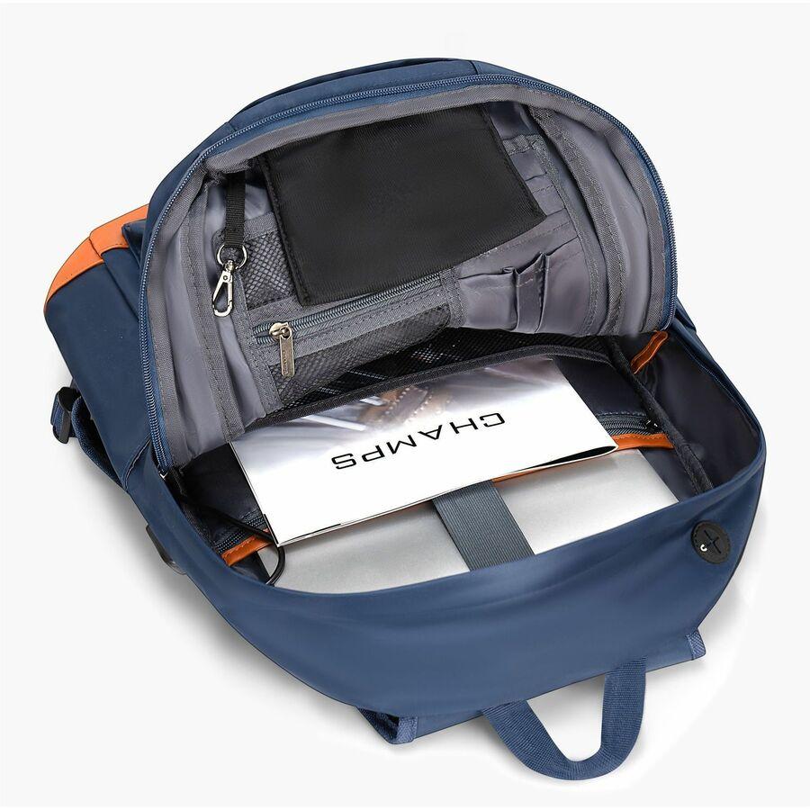 Champs Vintage Carrying Case (Backpack) for 11 to 15.6 Water Bottle, Notebook, Tablet, Glasses, Earphone, Travel - Navy - Water Resistant, Water Proof Zipper - Nylon Body - Shoulder Strap,