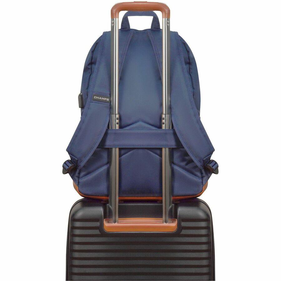 Champs Vintage Carrying Case (Backpack) for 11 to 15.6 Water Bottle, Notebook, Tablet, Glasses, Earphone, Travel - Navy - Water Resistant, Water Proof Zipper - Nylon Body - Shoulder Strap,