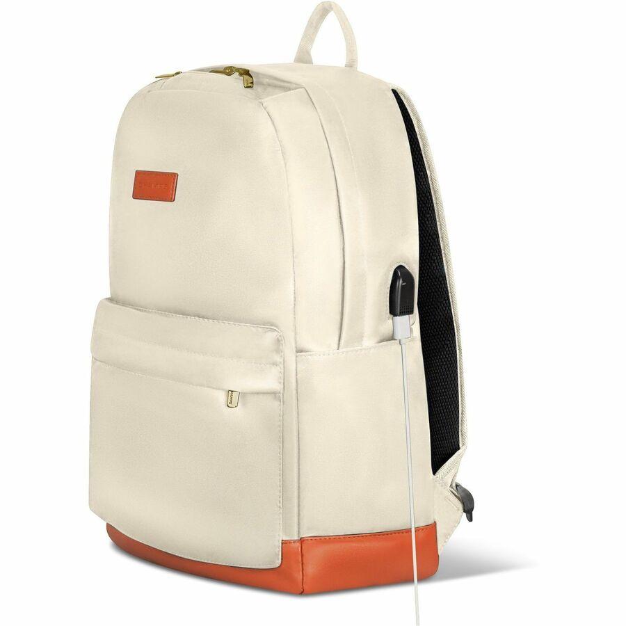 Champs Vintage Carrying Case (Backpack) for 11 to 15.6 Water Bottle, Notebook, Tablet, Glasses, Earphone, Travel - Ivory - Water Resistant, Water Proof Zipper - Nylon Body - Shoulder Strap