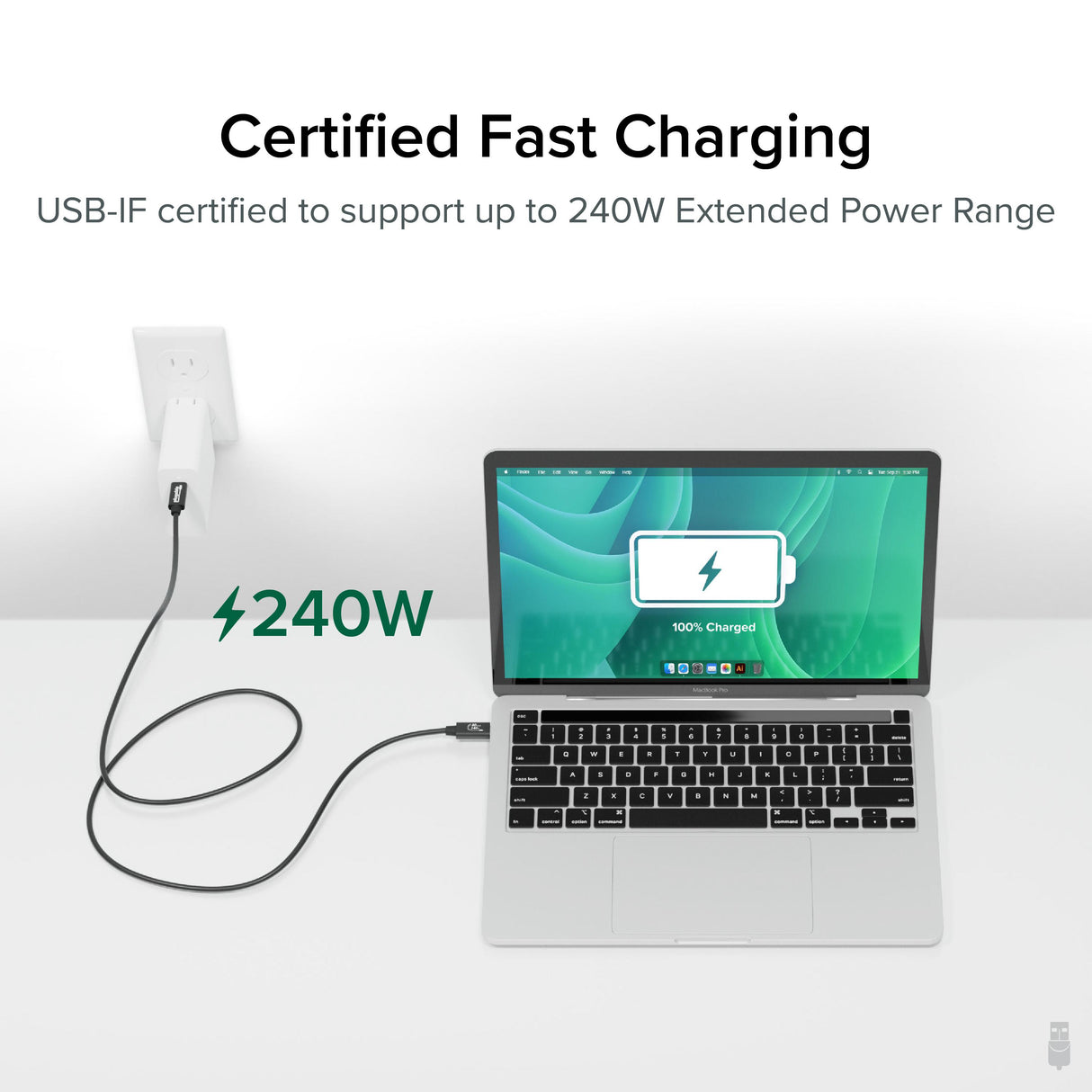 Plugable USB4 Cable with 240W Charging, 3.3 Feet (1M), USB-IF Certified, 1x 8K Display, 40 Gbps, Compatible with USB 4, Thunderbolt 4, Thunderbolt 3, USB-C