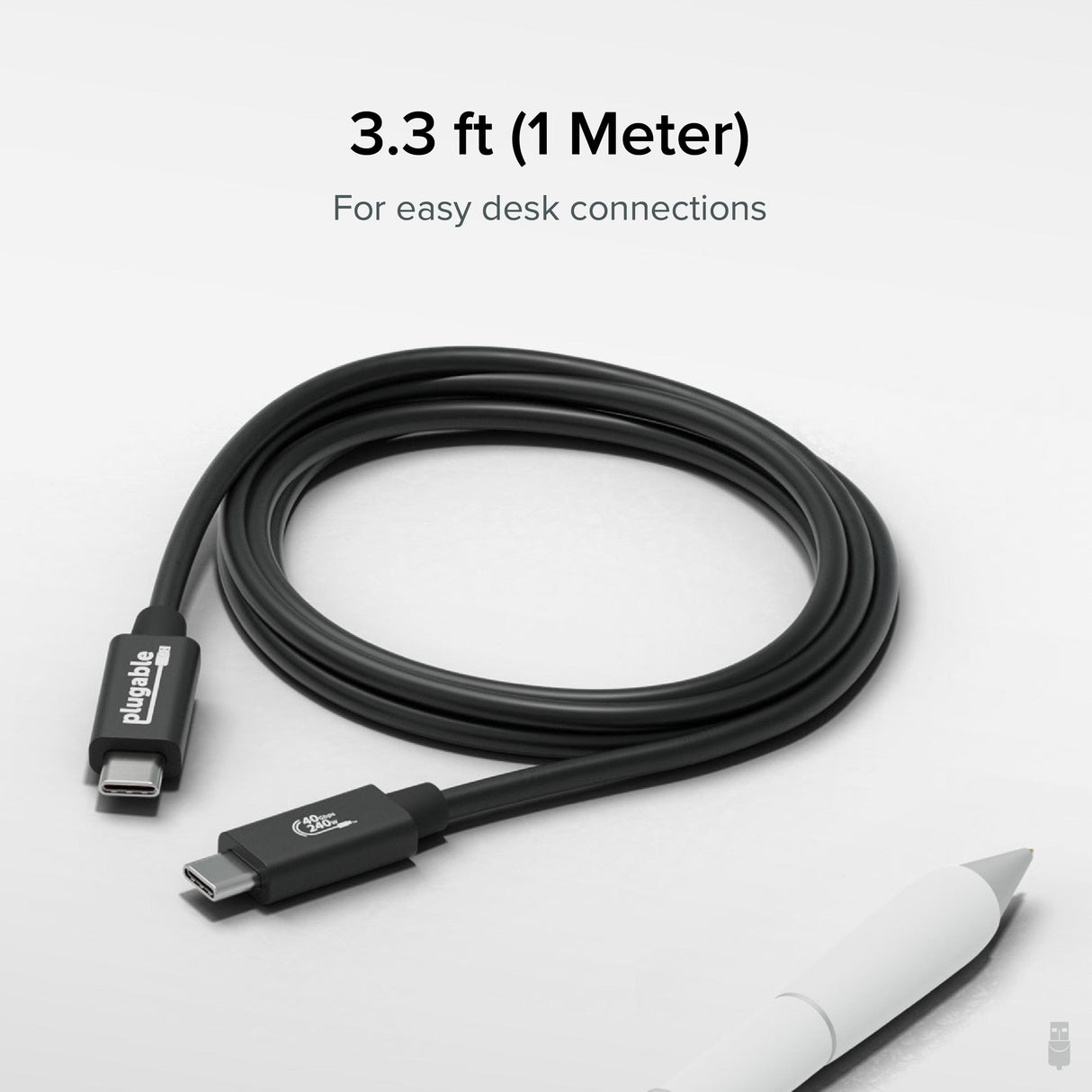 Plugable USB4 Cable with 240W Charging, 3.3 Feet (1M), USB-IF Certified, 1x 8K Display, 40 Gbps, Compatible with USB 4, Thunderbolt 4, Thunderbolt 3, USB-C