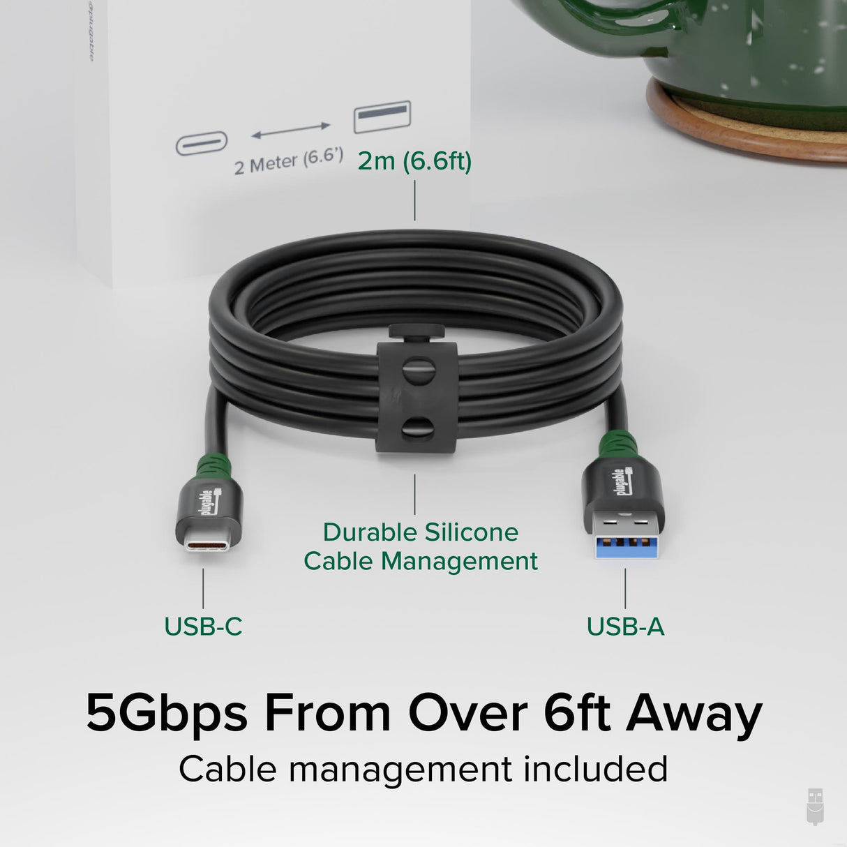 Plugable USB C to USB A Cable, USB 3.2 Gen 2 USB Cables, 3A (15W) Charging USB C Data Cable 5Gbps for iPhone 15, iPad, Samsung Galaxy, Tablets, Laptops, 6 Feet with Cable Management Strap (USBC-A2M)