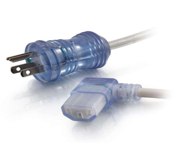 C2g 10Ft 16 Awg Hospital Grade Power Cord (Nema 5-15P To Iec320c13r) - Gray With Clear Connectors