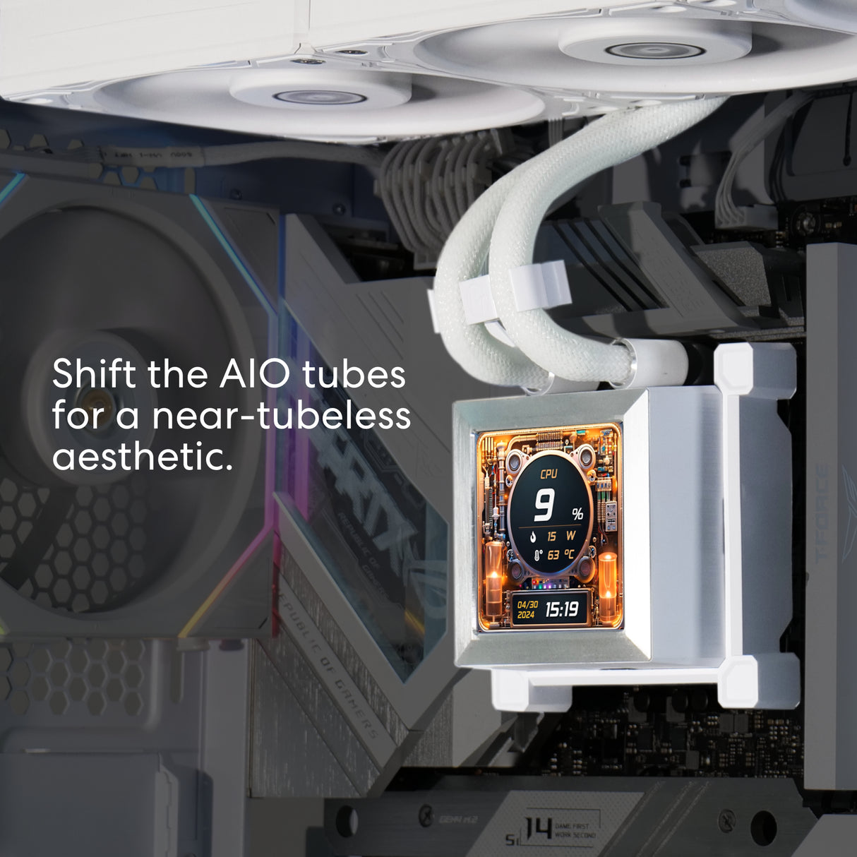 Lian Li Hydroshift 360 AIO- Pre-installed 3 x 28MM fans - Side-mounted coolant pathway - 2.88” LCD Screen - 480 × 480 Resolution - Captured screenshots or recorded videos Shift AIO -White (HSLCD36SW)