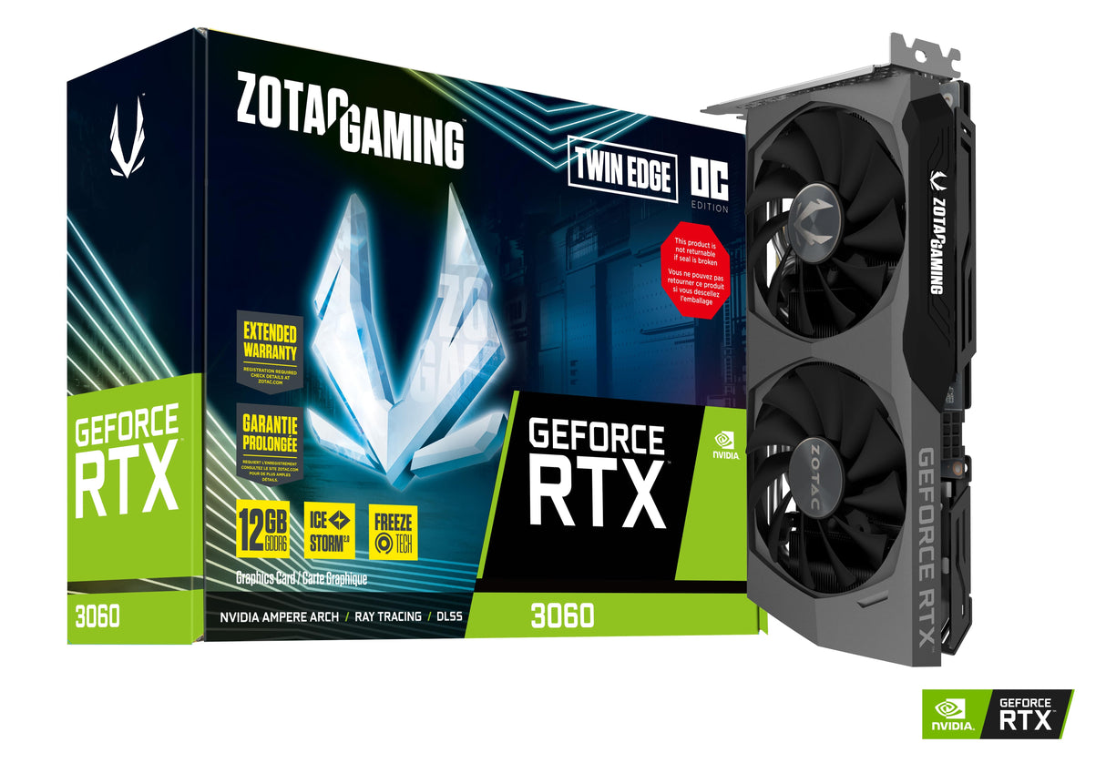 NVIDIA ZOTAC GAMING GeForce RTX 3060 Twin Edge 12G OC Graphics Card 12GB GDDR6 1807MHz Boost Clock 192bit Bus Width PCI Express 4.0x16 3xDisplayPort HDMI (ZT-A30600K-10H)