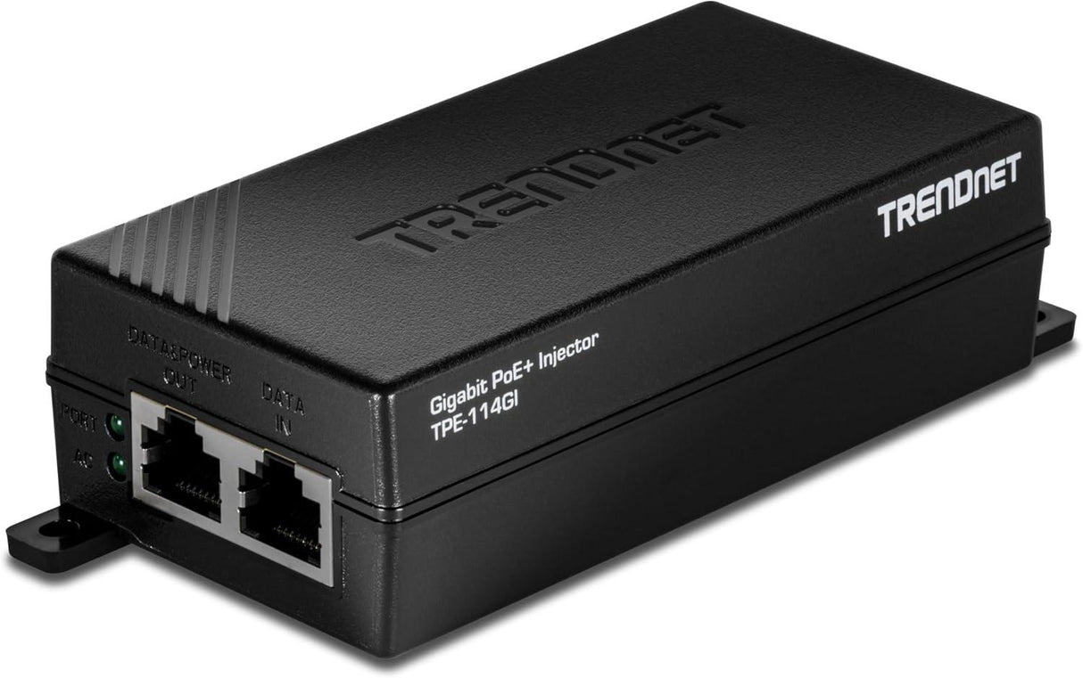 TRENDnet Gigabit PoE+ Injector, TPE-114GI, Supplies PoE (15.4W), PoE+(30W), Network A PoE Device Up to 100m (328 ft), Plug & Play, NDAA & TAA Compliant, Black