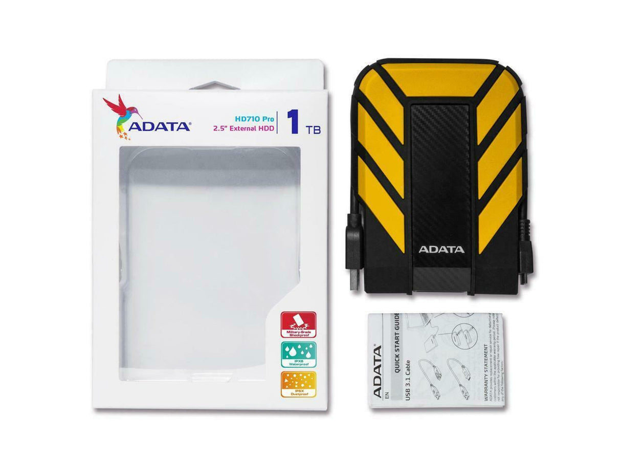 ADATA Durable Series HD710: 1TB Yellow External USB 3.1 Portable Hard Drive Gaming Console Compatible