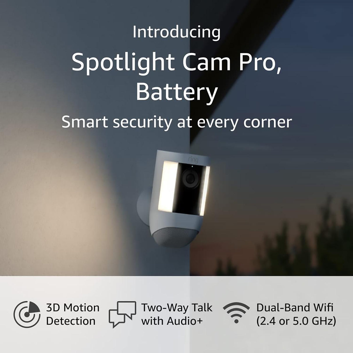 Ring Spotlight Cam Pro Outdoor Wireless 1080p Battery Surveillance Camera - White