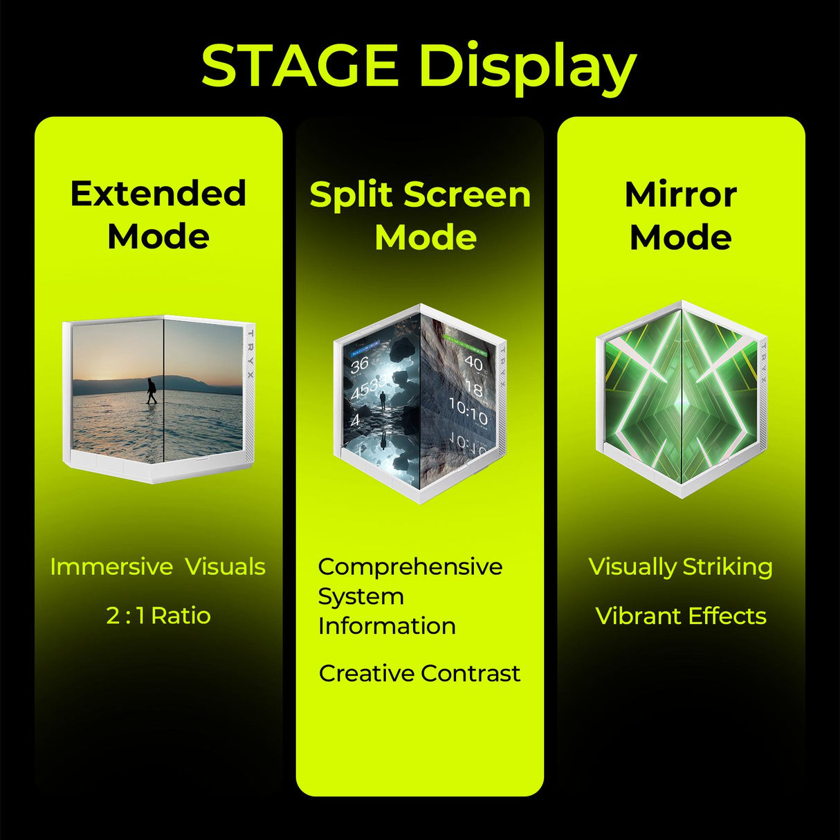 TRYX Stage 360 ARGB White 360mm AIO Dual 4.0'' Screen 720x720 Resolution AIO Cooler 360mm Three Display Modes Customizable Asetek 7th Gen V2 280w TDP ROTA SL ARGB Fans Intel LGA 1851/1700 AMD AM5/AM4