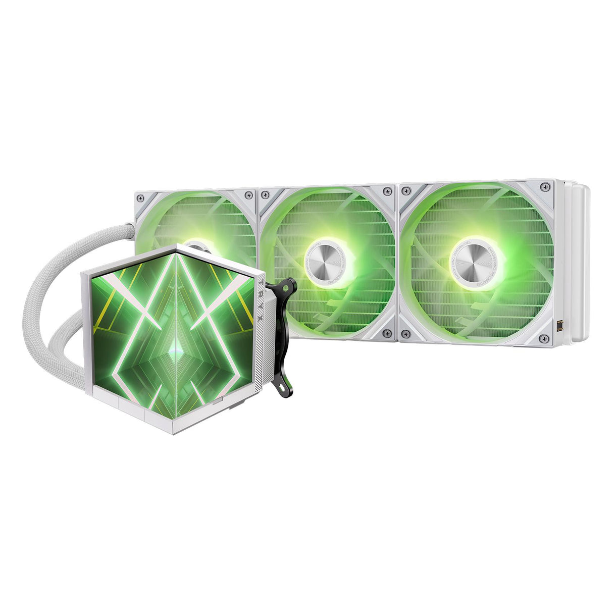 TRYX Stage 360 ARGB White 360mm AIO Dual 4.0'' Screen 720x720 Resolution AIO Cooler 360mm Three Display Modes Customizable Asetek 7th Gen V2 280w TDP ROTA SL ARGB Fans Intel LGA 1851/1700 AMD AM5/AM4