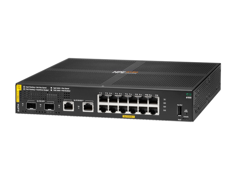 Aruba 6100 12G Class4 PoE 2G/2SFP+ 139W Switch - JL679A#ABA US Localization/Cord