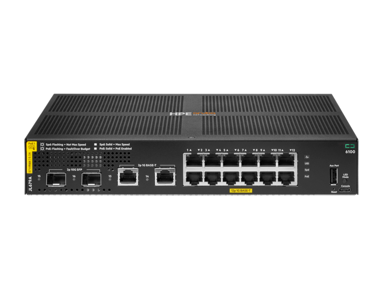 Aruba 6100 12G Class4 PoE 2G/2SFP+ 139W Switch - JL679A#ABA US Localization/Cord