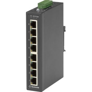 Black Box Industrial 10/100-Mbps Ethernet Switch - Unmanaged, Extreme Temperature, 8-Port - 8 Ports - 2 Layer Supported - Twisted Pair - Wall Mountable, DIN Rail Mountable, Panel-mountable