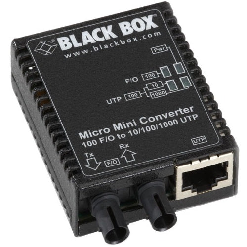 Black Box Micro Mini LMC401A Transcevier Media Converter - 1 x Network (RJ-45) - 1 x ST Ports - DuplexST Port - USB - Multi-mode - 1310 nm Fiber - Fast Ethernet, Gigabit Ethernet