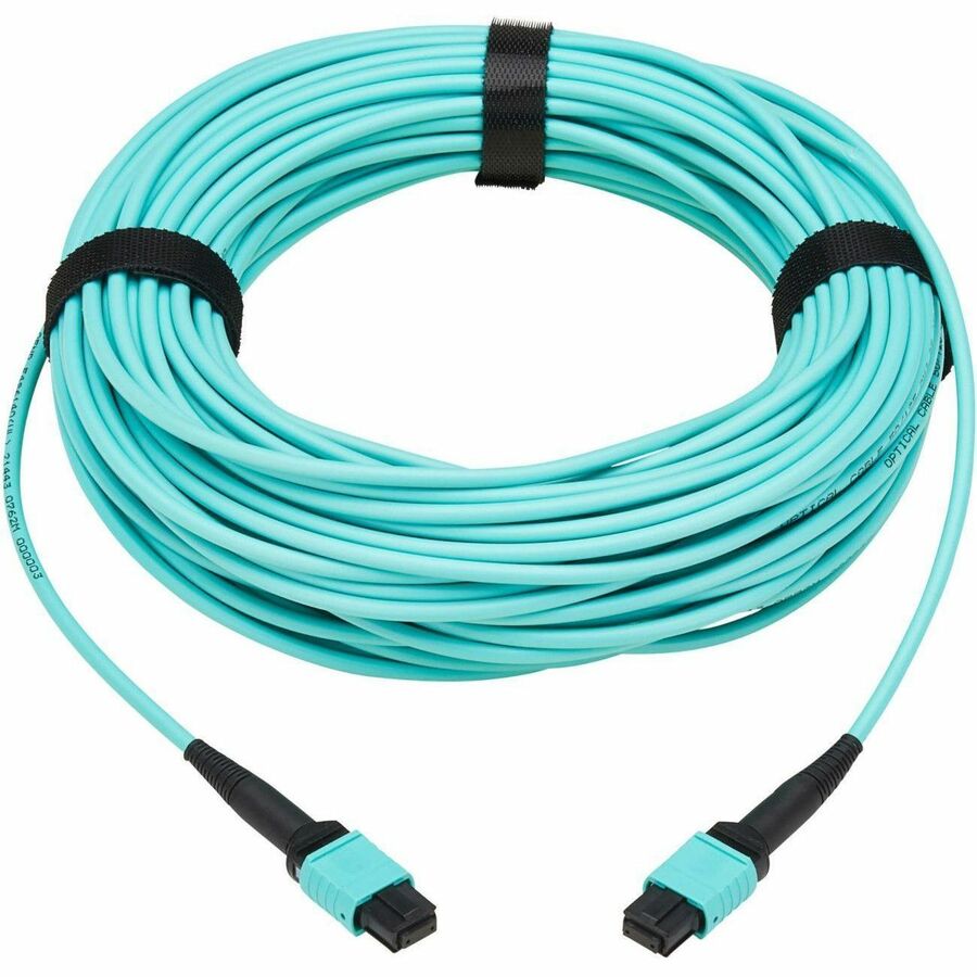 Eaton Tripp Lite Series 40/100/400G Multimode 50/125 OM3 Fiber Optic Cable (8F MPO/MPO-PC F/F) Type-A Polarity OFNP Aqua 20 m (65.6 ft.)