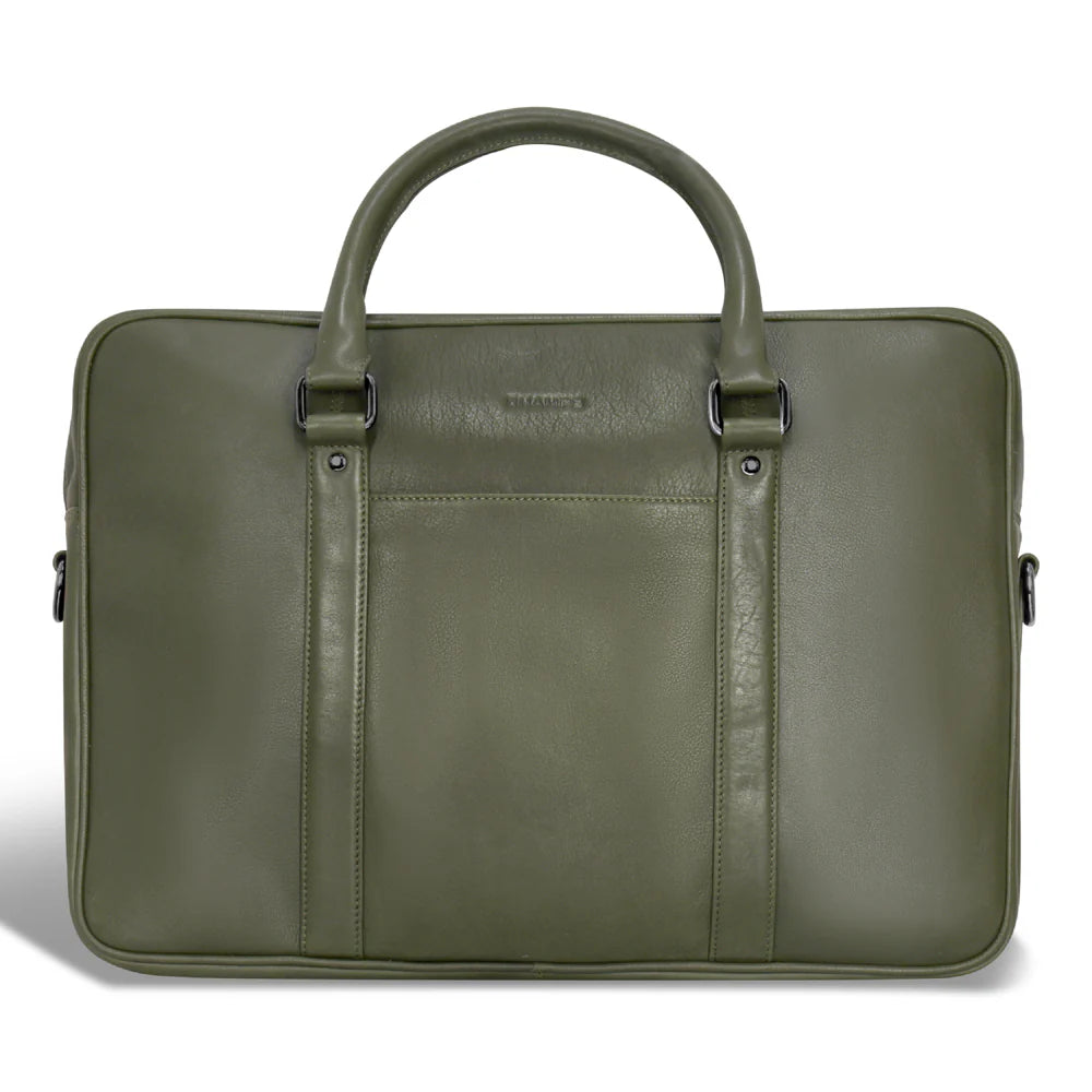 Champs Onyx / Leather Slim Briefcase - Khaki