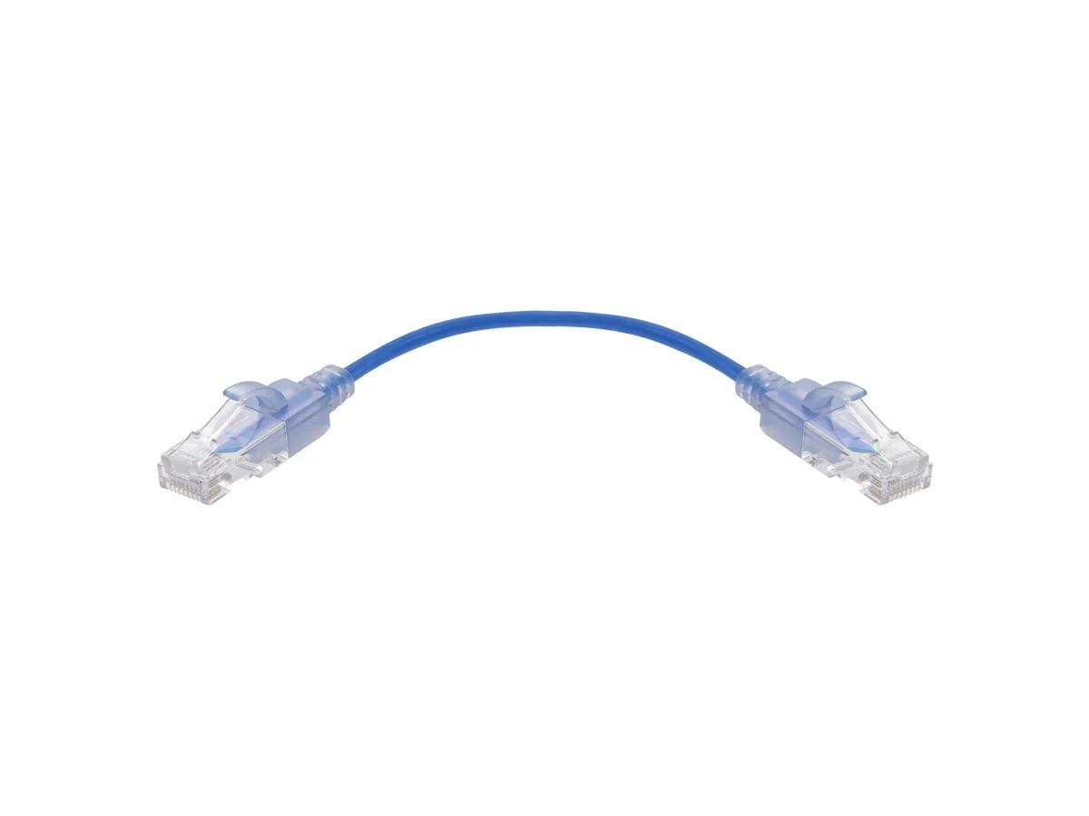 Monoprice SlimRun Cat6A Ethernet Patch Cable - Network Internet Cord - RJ45, Stranded, UTP, Pure Bare Copper Wire, 30AWG, 6in, Blue, 10-Pack