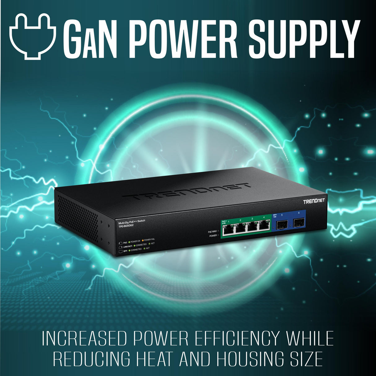 TRENDnet TPE-BG5062, 6-Port 2.5G GaN Power PoE++ Switch with 10G SFP+ Ports (240W)
